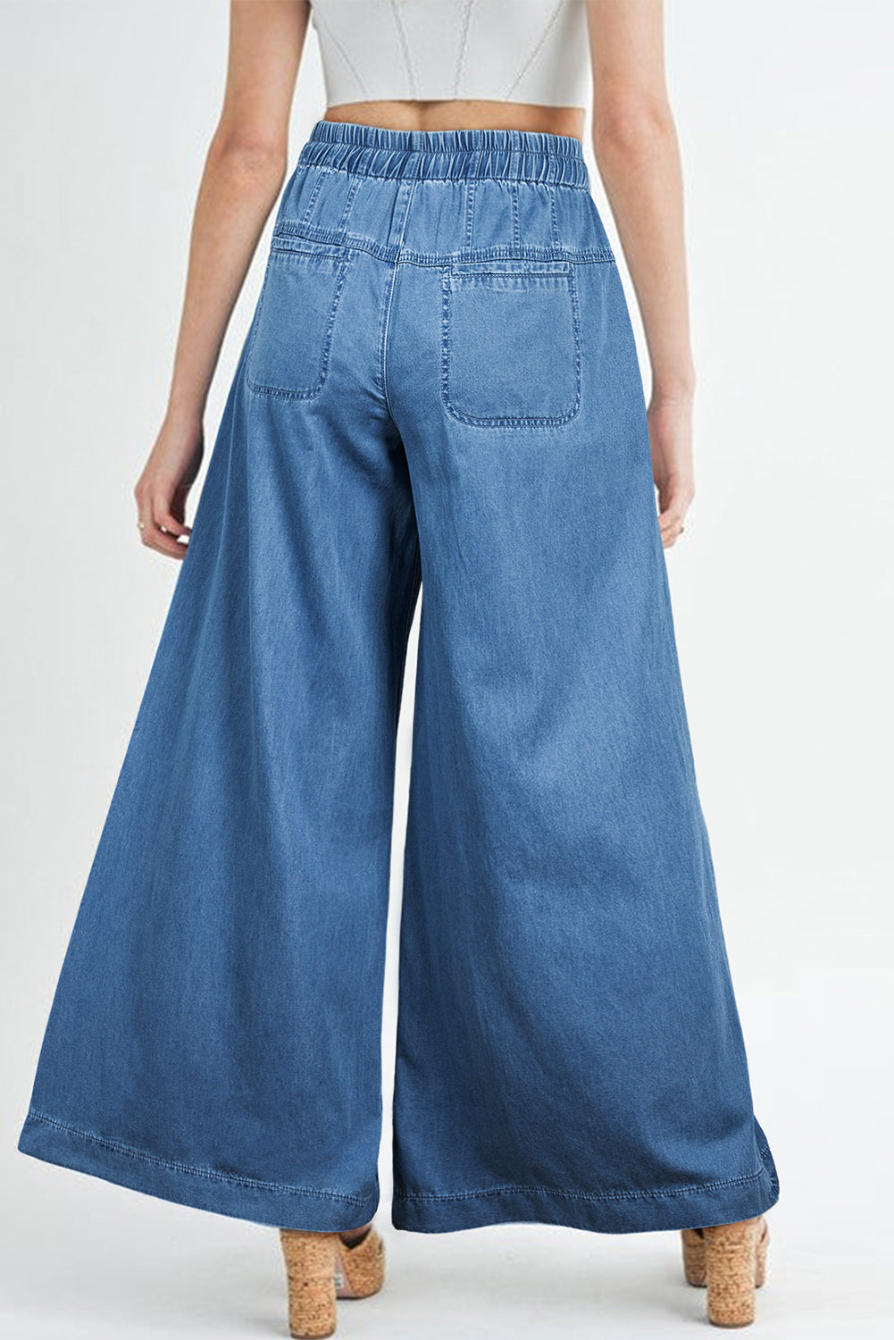 Dusk Blue Mineral Wash Button Fly Waist Wide Leg Jeans-Chaelisa's New Jammies