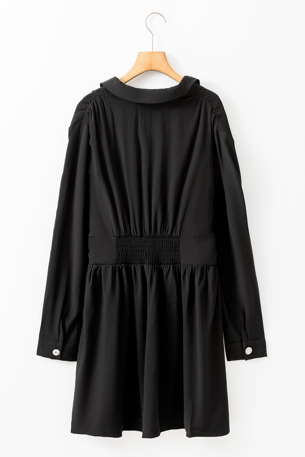 Black Elastic Cinched High Waist Long Sleeve Shirt Mini Dress-Chaelisa's New Jammies