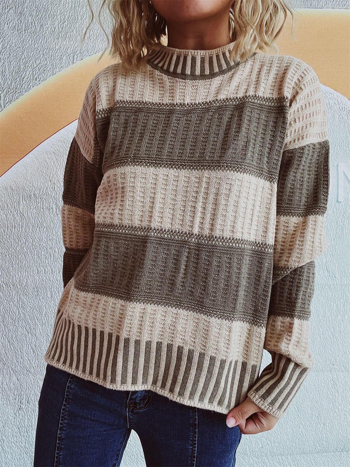 Contrast Round Neck Long Sleeve Sweater-Chaelisa's New Jammies