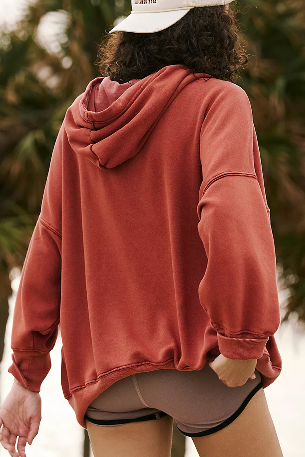Red Clay Drop Shoulder Pocketed Baggy Drawstring Hoodie-Chaelisa's New Jammies