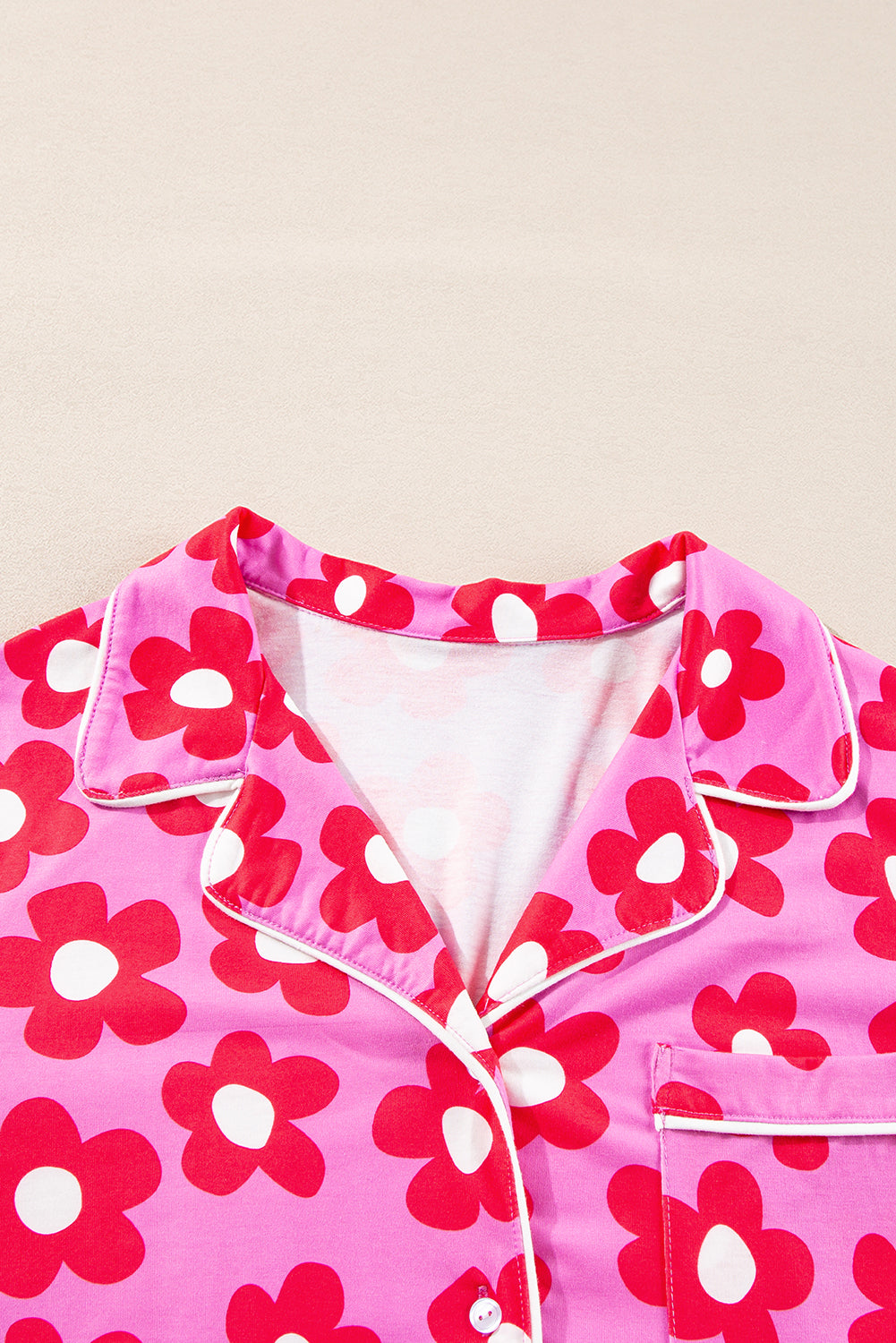Pink Flower Print Long Sleeve Shirt Shorts Pajamas Set-Chaelisa's New Jammies
