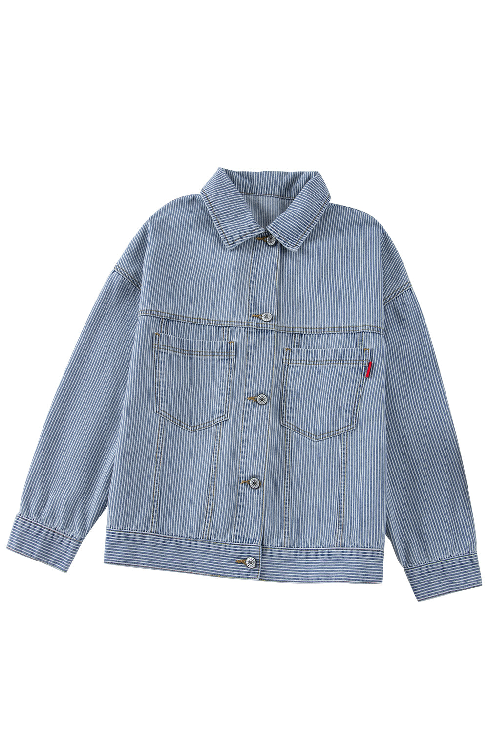 Sky Blue Stripe Washed Oversize Pocketed Denim Jacket-Chaelisa's New Jammies