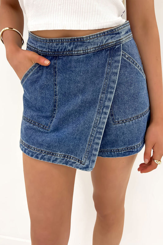 Ashleigh Blue Faux Wrapped Mini Denim Skort-Chaelisa's New Jammies