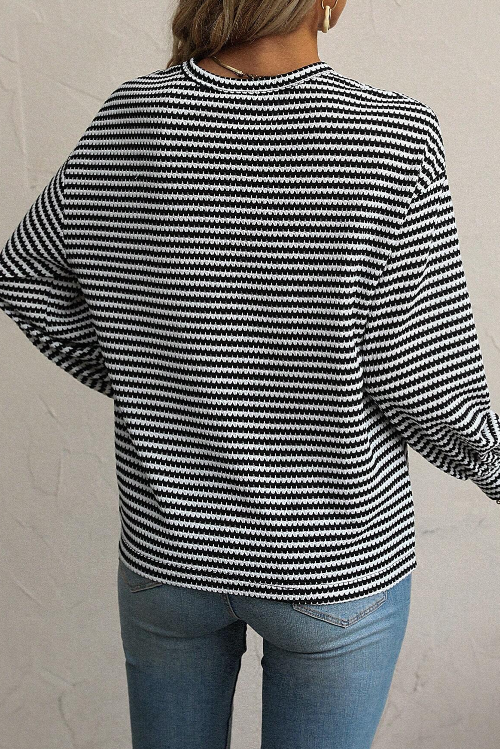 Black Stripe Round Neck Drop Shoulder Long Sleeve Top-Chaelisa's New Jammies