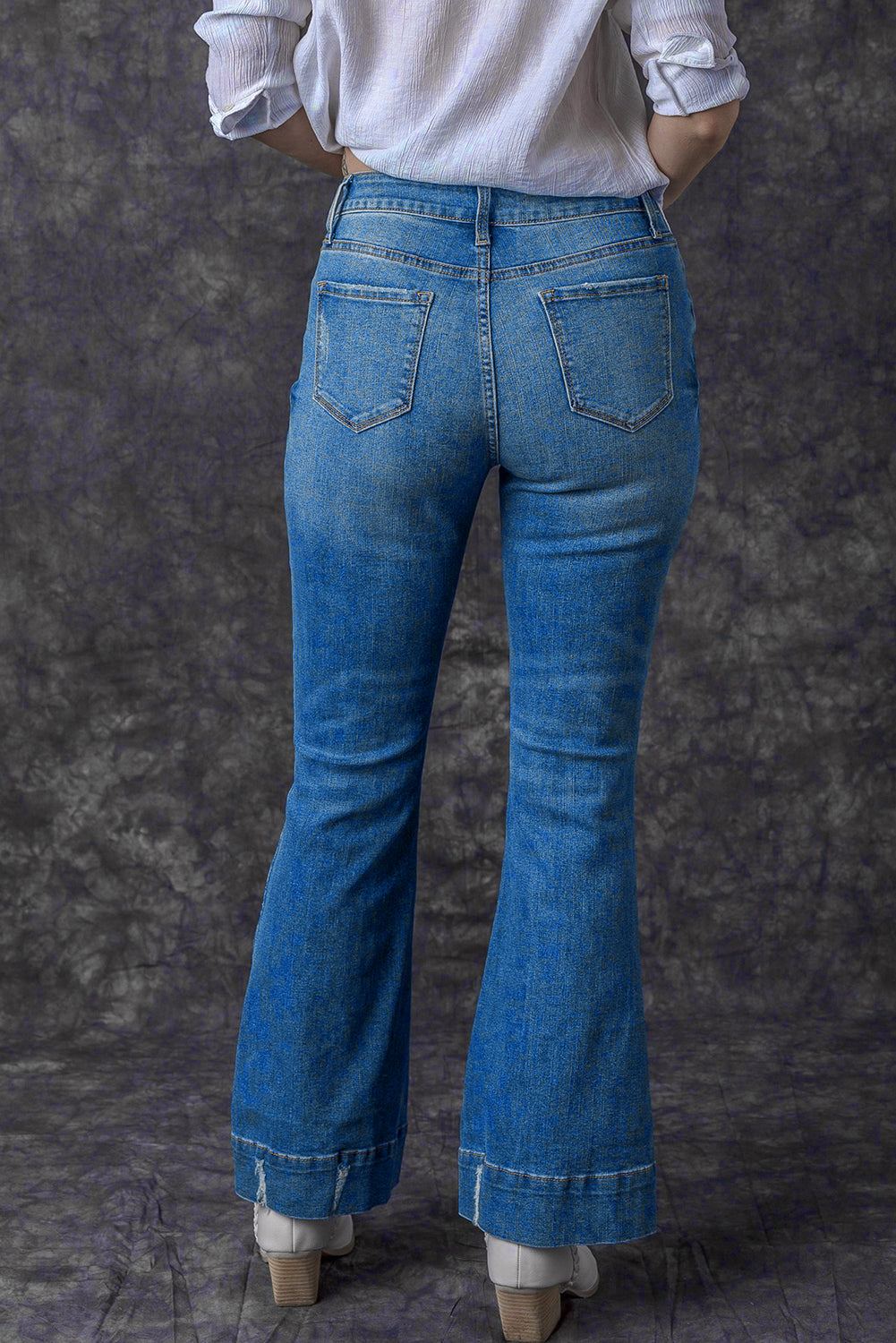 Sky Blue Slight Distressed Medium Wash Flare Jeans-Chaelisa's New Jammies