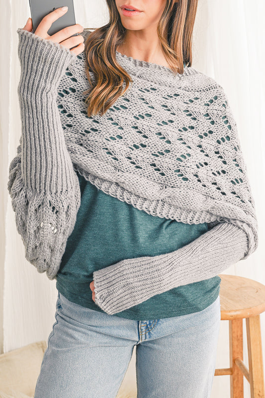 Gray Cross Detail Hollowed Knit Scarf with Sleeves-Chaelisa's New Jammies