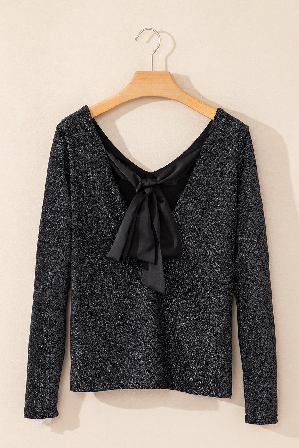 Black Metallic Bowknot Open Back V Neck Top-Chaelisa's New Jammies