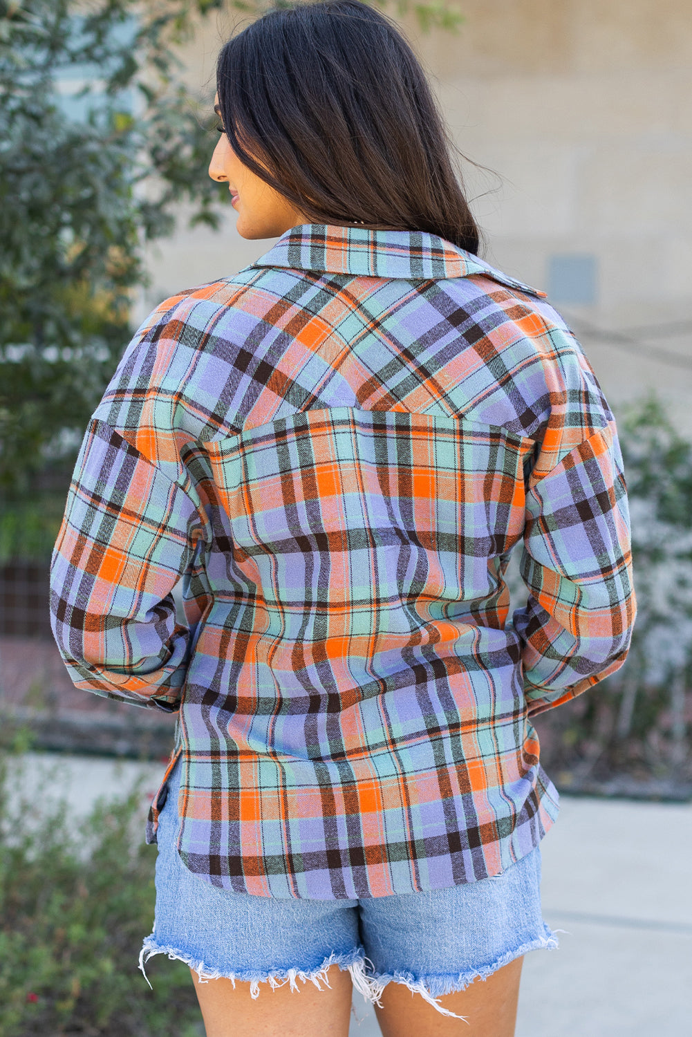 Orange Plaid Print Loose Vintage Shirt-Chaelisa's New Jammies