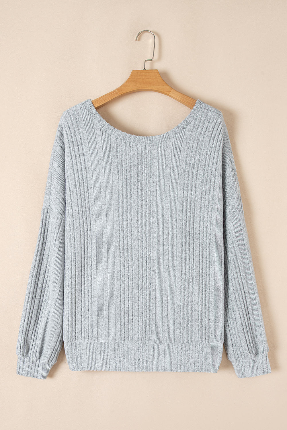 Light Grey Textured Crossover Backless Knit Long Sleeve Top-Chaelisa's New Jammies