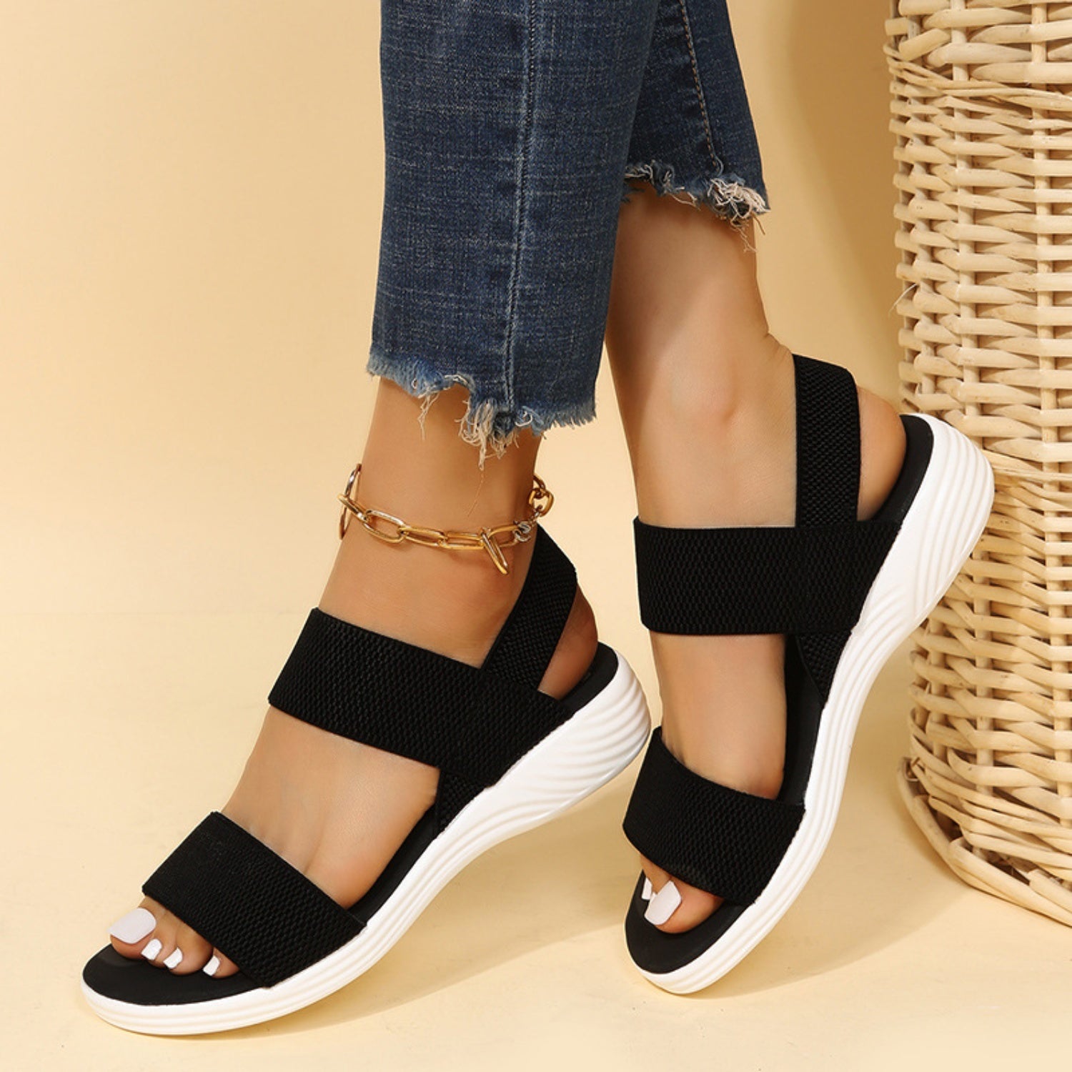 Rubber Open Toe Low Heel Sandals-Chaelisa's New Jammies