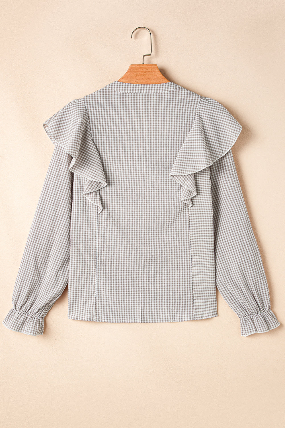 Brown Plaid Flounce Sleeve Notched Neck Ruffled Shirt-Chaelisa's New Jammies