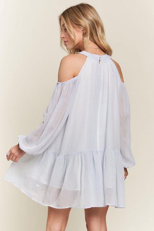 ADORA Cold Shoulder Balloon Sleeve Mini Dress-Chaelisa's New Jammies