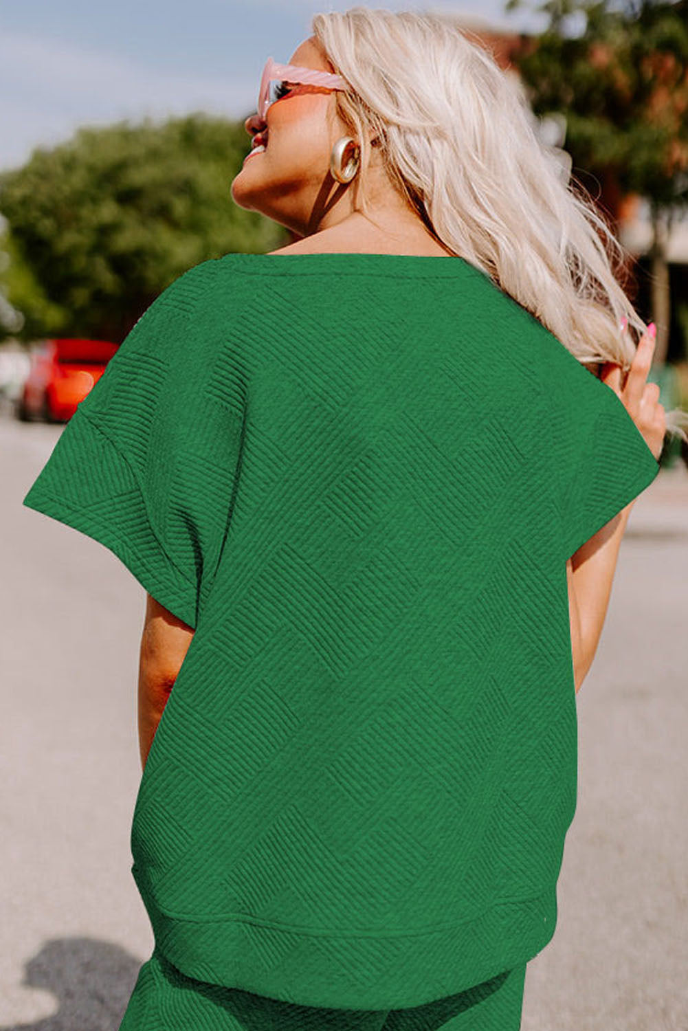 Dark Green Textured Loose Fit T Shirt and Drawstring Pants Set-Chaelisa's New Jammies