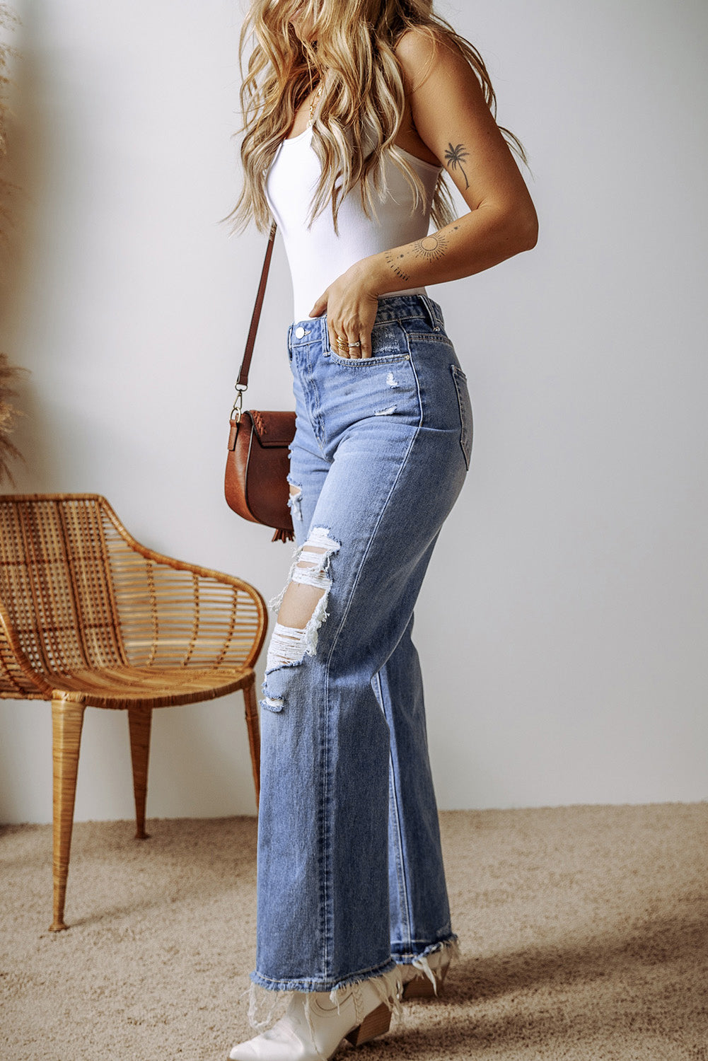 Ashleigh Blue Distressed Raw Hem Straight Leg High Waist Jeans-Chaelisa's New Jammies