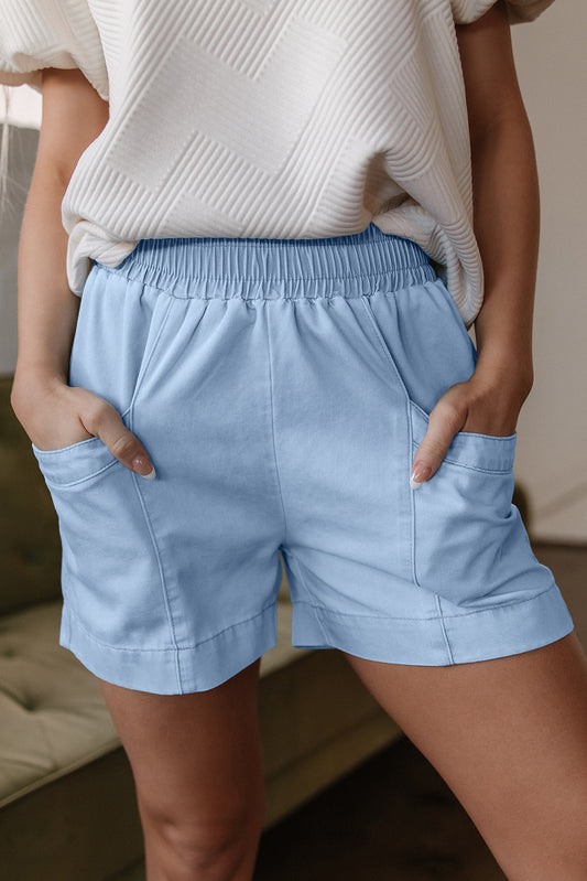Beau Blue Light Wash Pocketed Wide Leg Denim Shorts-Chaelisa's New Jammies