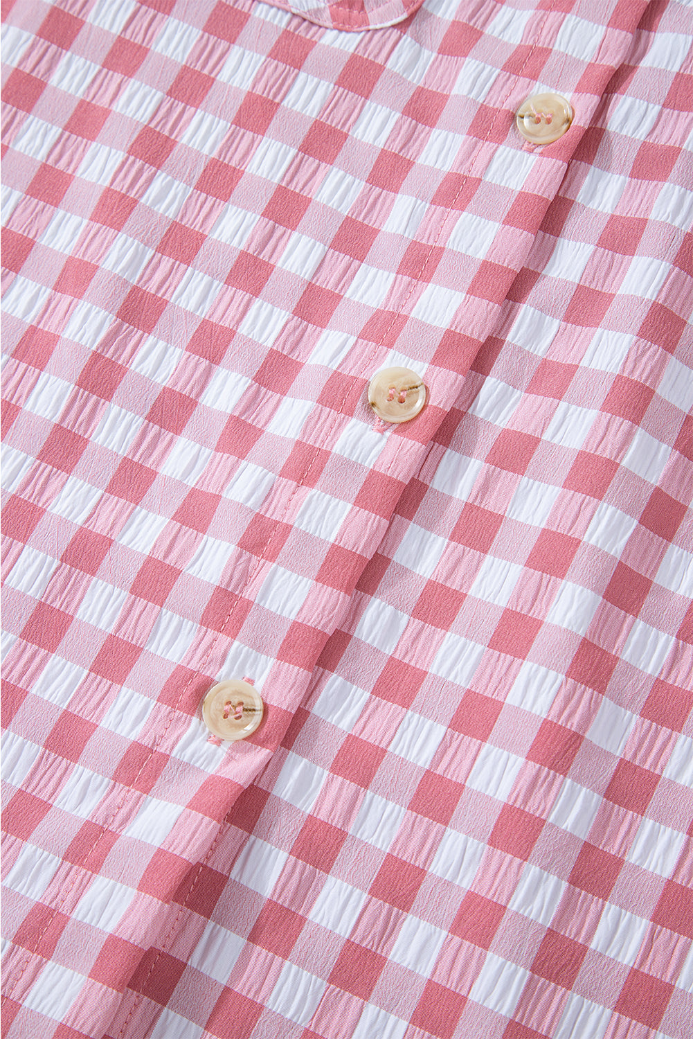 Pink Gingham Print Chest Pockets Buttoned Collared Shirt-Chaelisa's New Jammies