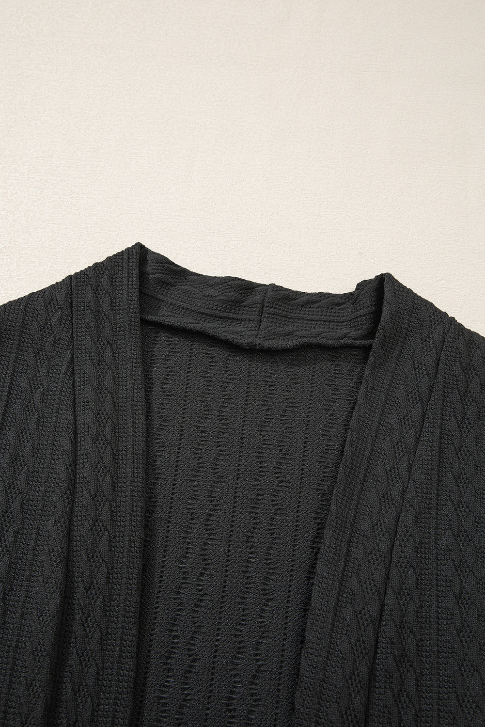 Black Textured Knit Side Pockets Open Front Cardigan-Chaelisa's New Jammies