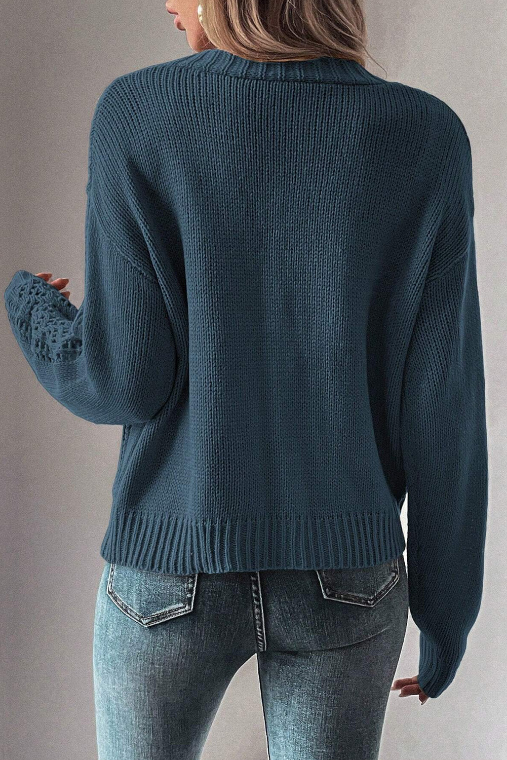 Real Teal Open Knit Drop Shoulder Sweater Cardigan-Chaelisa's New Jammies
