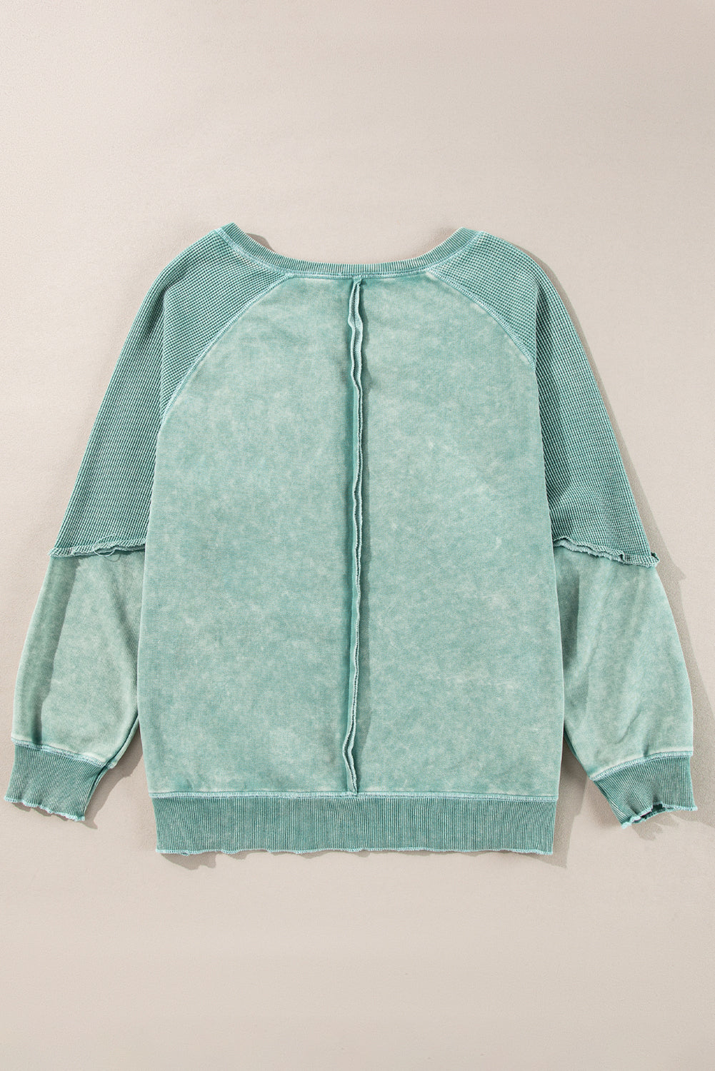 Mineral Blue Solid Waffle Knit Patchwork Raglan Sleeve Sweatshirt-Chaelisa's New Jammies