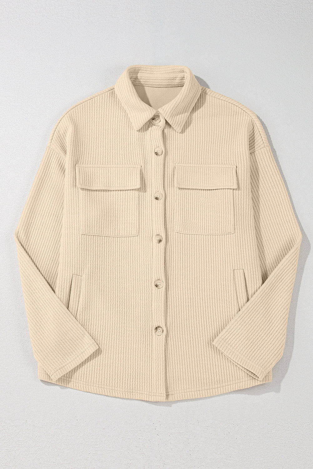 Apricot Solid Color Corduroy Buttoned Long Sleeve Shacket-Chaelisa's New Jammies