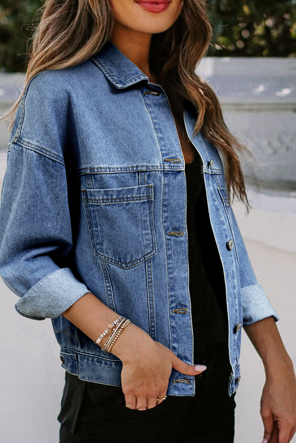 Light Blue Washed Oversize Pocketed Denim Jacket-Chaelisa's New Jammies
