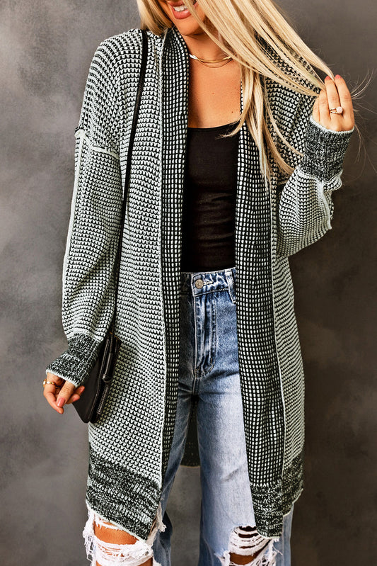 Gray Plaid Knitted Long Open Front Cardigan-Chaelisa's New Jammies