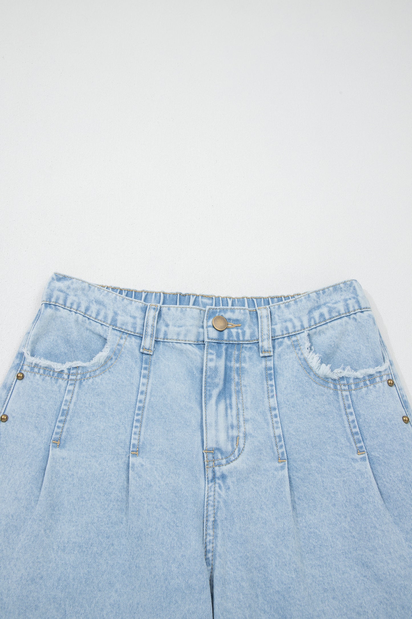 Beau Blue Studded Side Slit Leg Frayed Pocketed Wide Leg Jeans