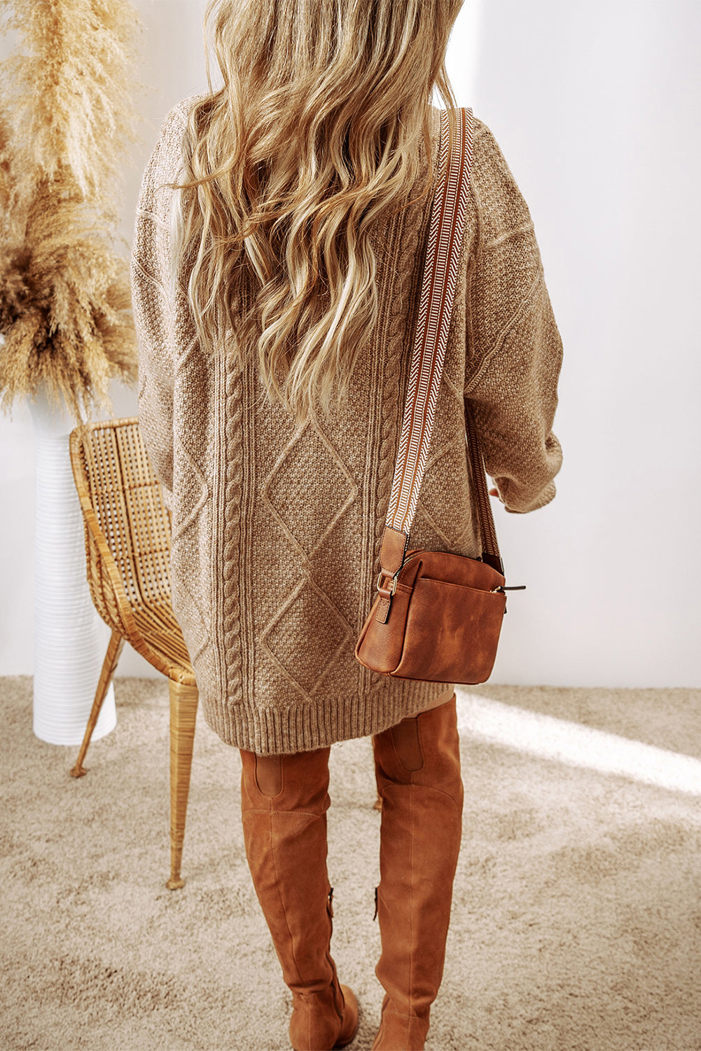 Parchment Cable Knit Drop Shoulder Loose Fit Sweater Dress-Chaelisa's New Jammies