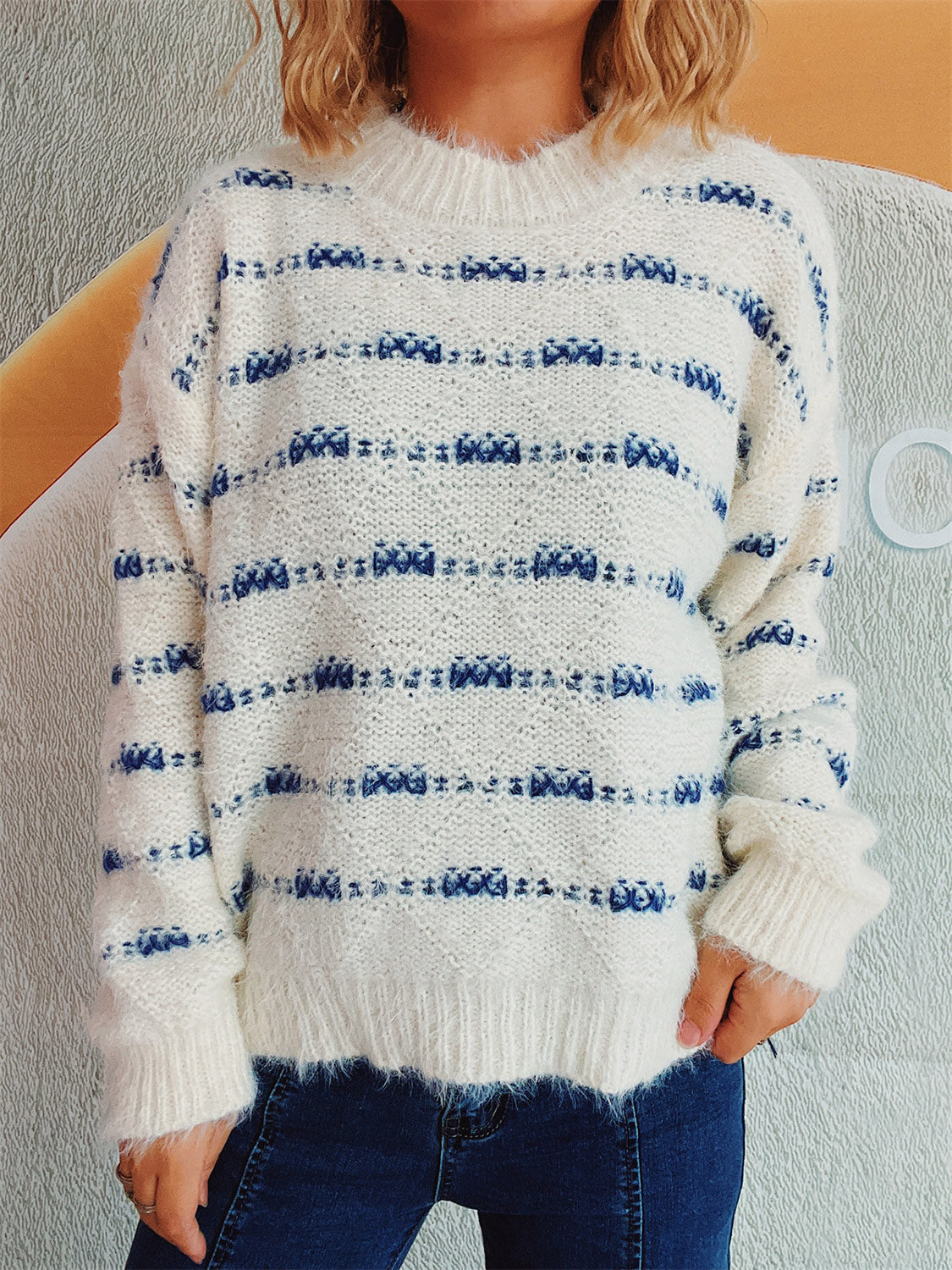 Striped Round Neck Long Sleeve Sweater-Chaelisa's New Jammies