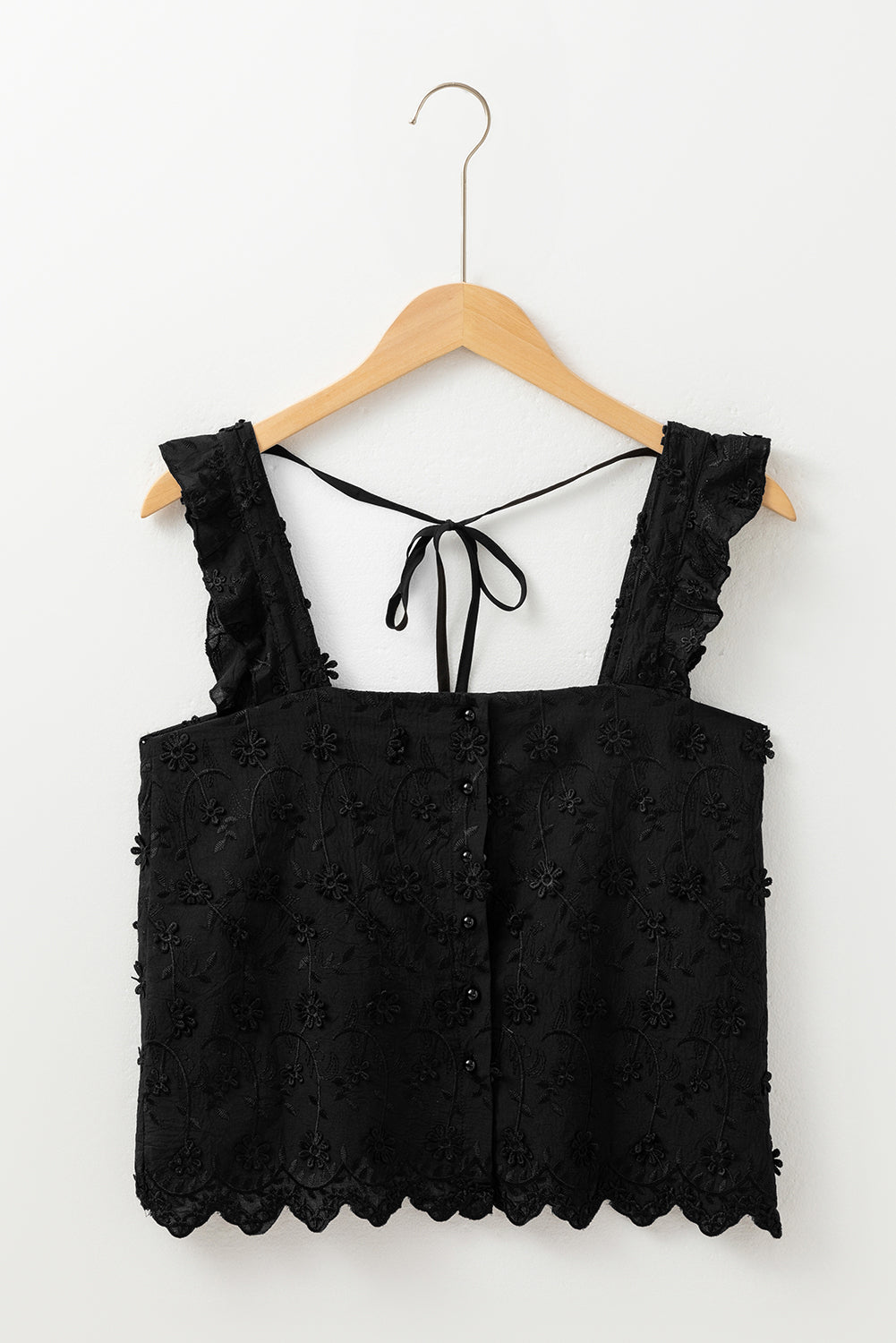 Black Floral Embroidered Buttoned Square Neck Tank Top-Chaelisa's New Jammies