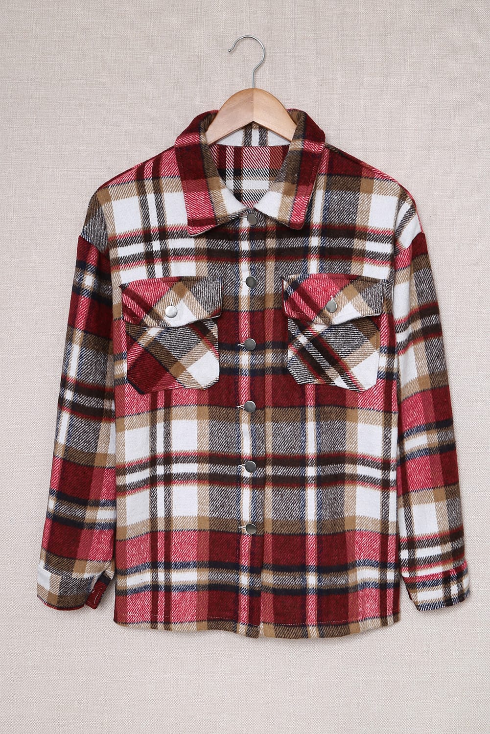 Fiery Red Geometric Plaid Print Pocketed Shacket-Chaelisa's New Jammies