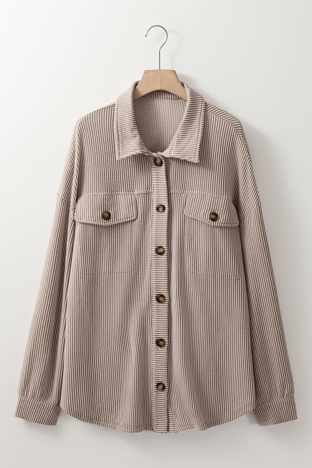 Smoke Gray Solid Corded Drop Shoulder Plus Size Shacket-Chaelisa's New Jammies