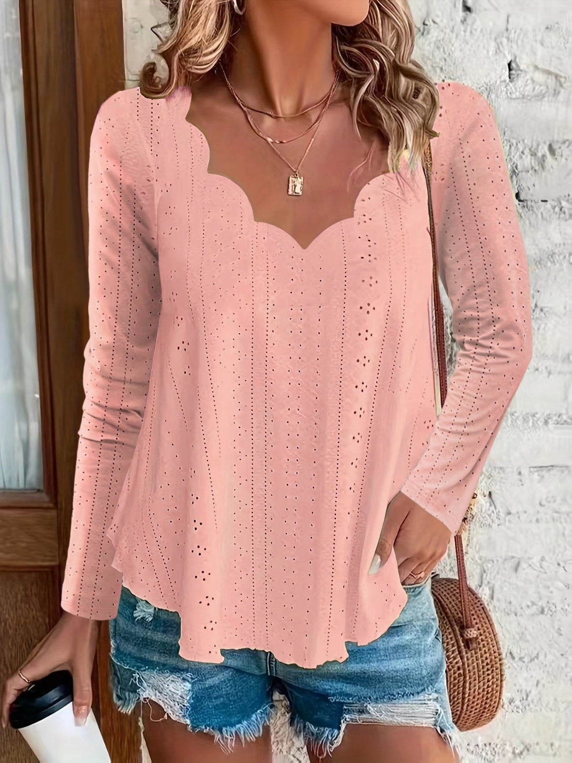 Eyelet Long Sleeve Blouse-Chaelisa's New Jammies