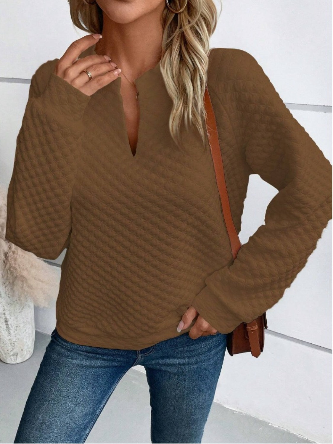 Notched Long Sleeve Sweatshirt-Chaelisa's New Jammies