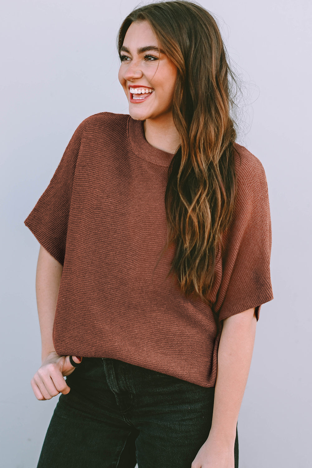 Apricot Mock Neck Short Batwing Sleeve Sweater-Chaelisa's New Jammies