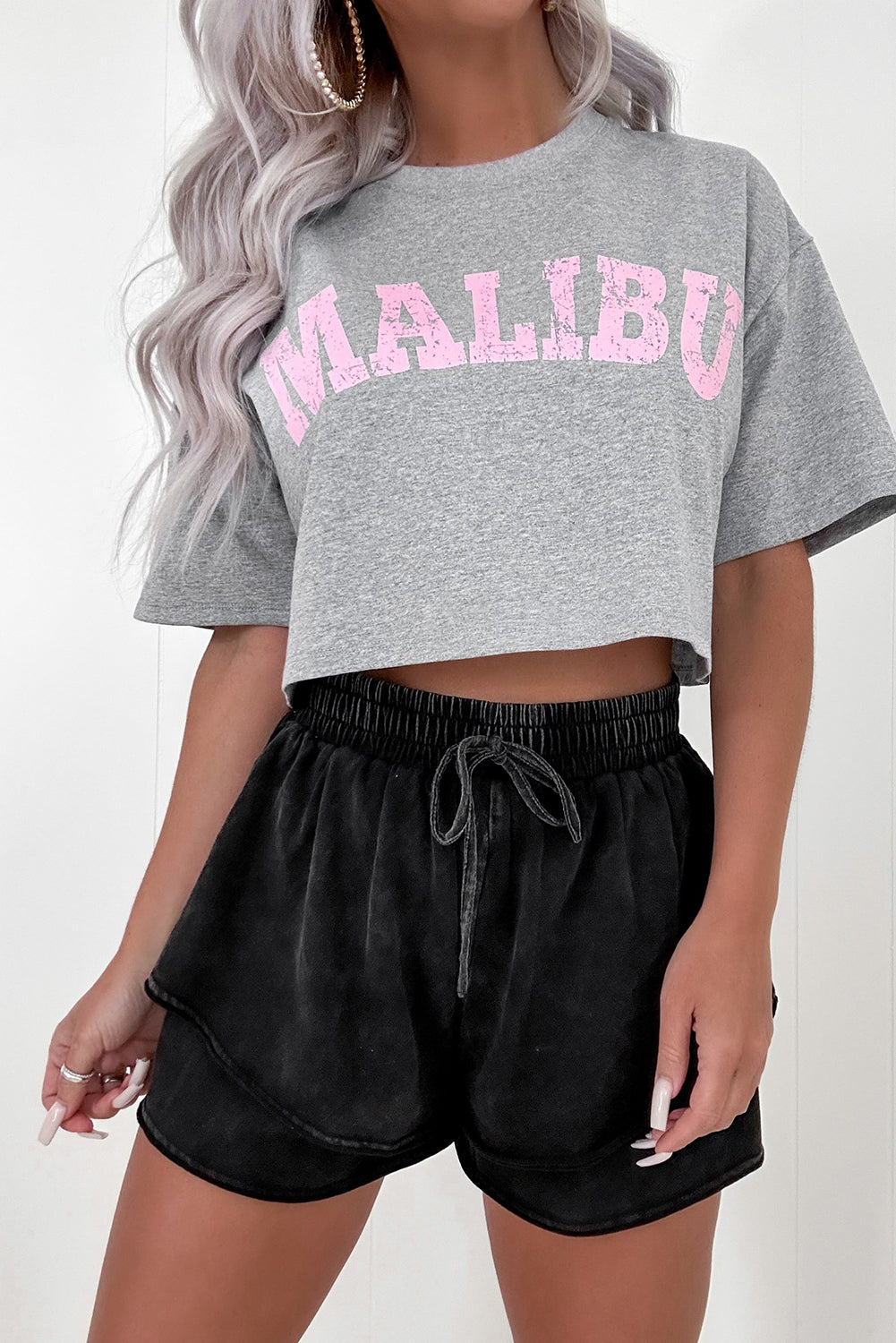 Black Mineral Wash French Terry High Waist Casual Shorts-Chaelisa's New Jammies
