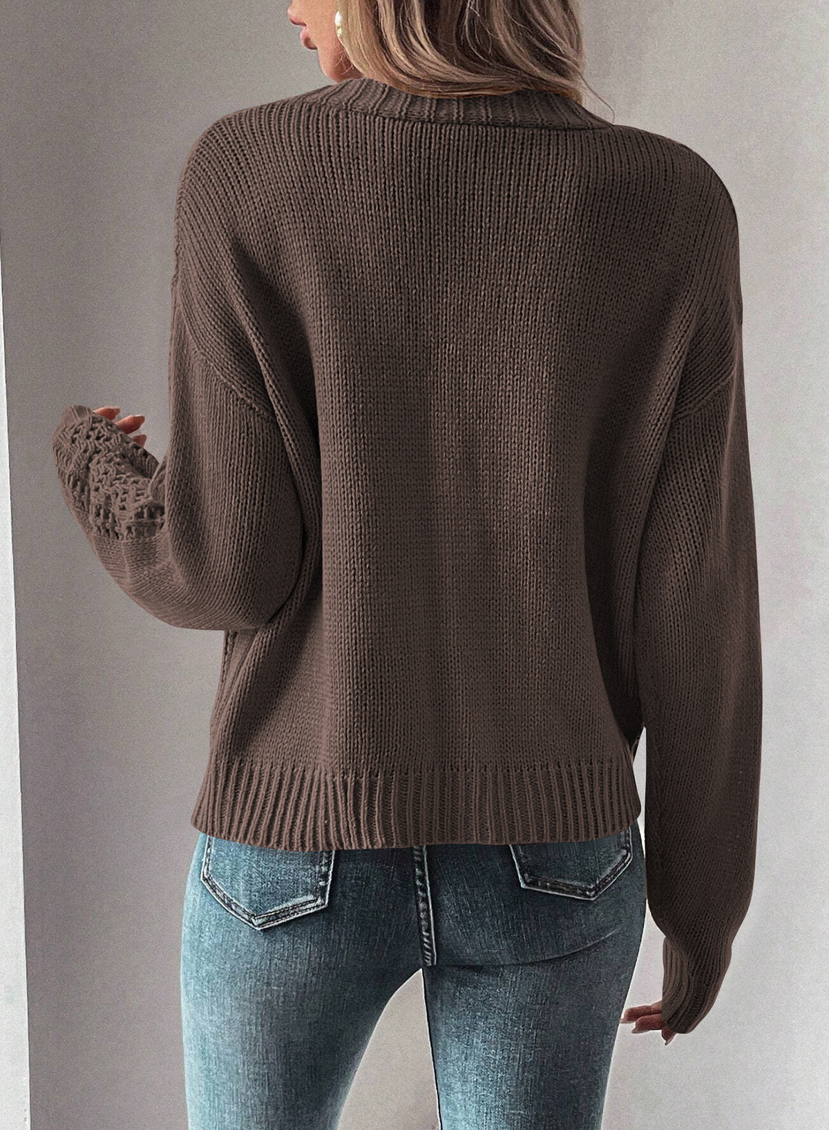 Dark Khaki Open Knit Drop Shoulder Sweater Cardigan-Chaelisa's New Jammies