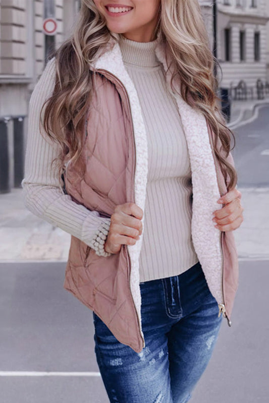 Pink Zip Up Fleece Lined Quilted Vest Coat-Chaelisa's New Jammies