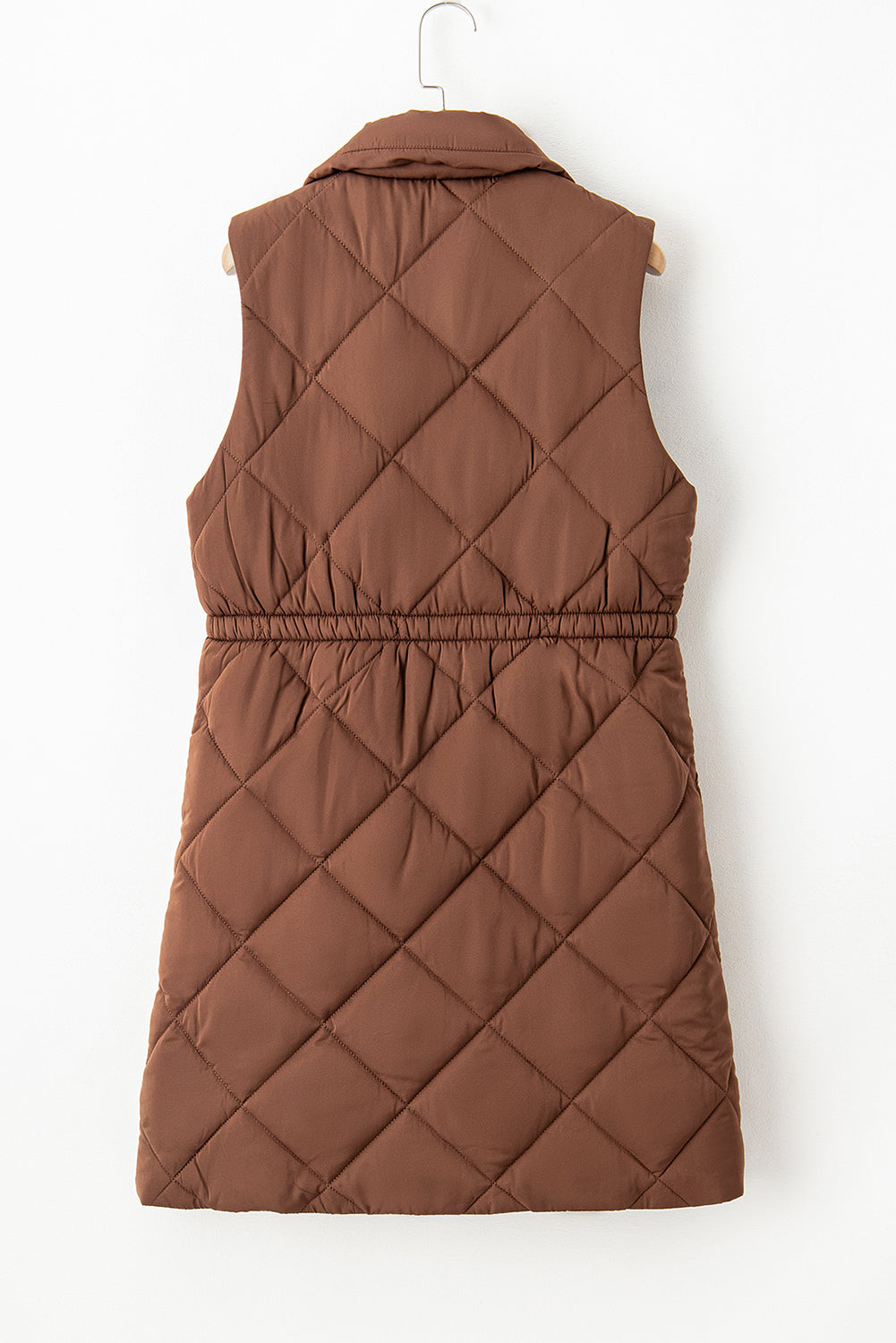 Coffee Longline Quilted Stand Collar Puffer Vest-Chaelisa's New Jammies