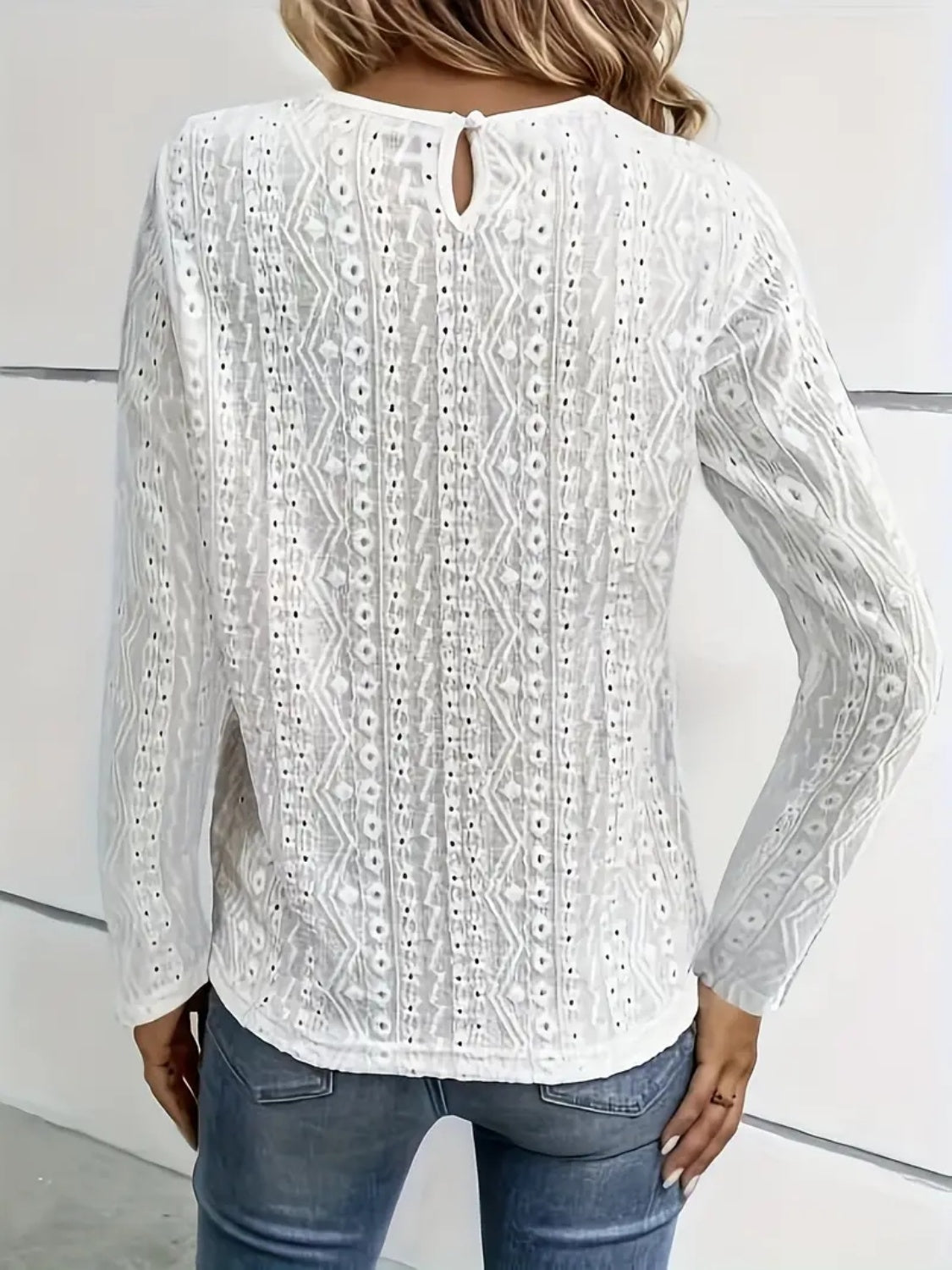 Lace Eyelet Long Sleeve Top-Chaelisa's New Jammies
