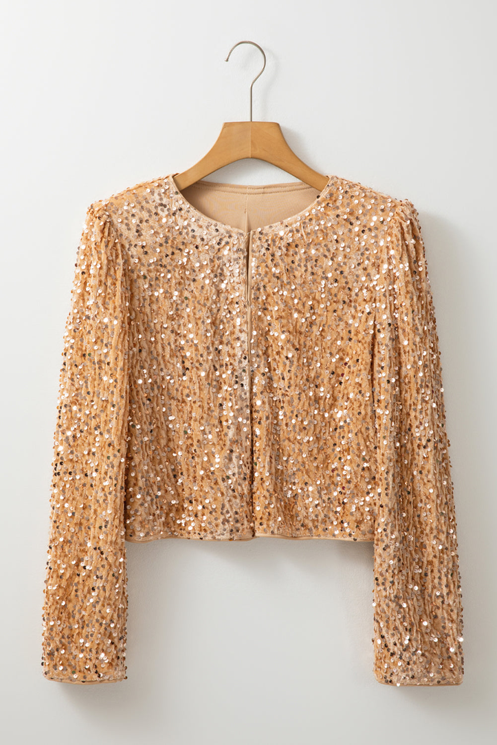 Golden Fleece Sequined Open Front Cropped Jacket-Chaelisa's New Jammies