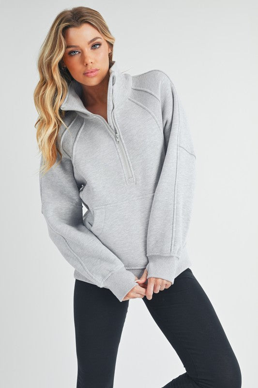 Aemi + Co Half Zip Raglan Sleeve Sweatshirt with Kangaroo Pocket-Chaelisa's New Jammies
