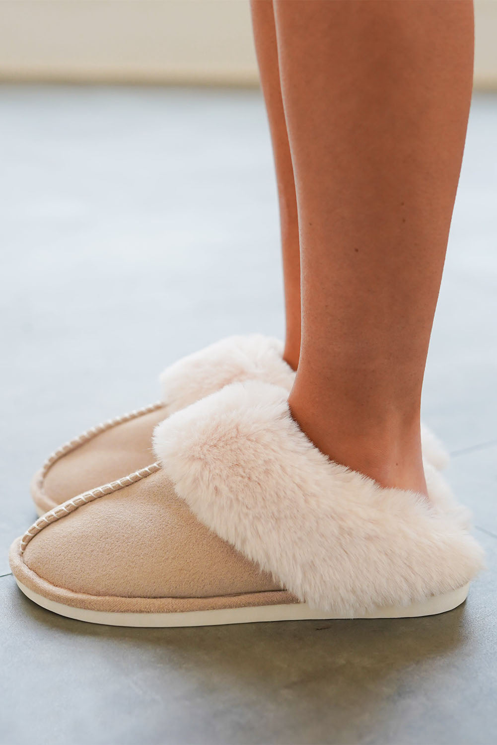 Khaki Cut and Sew Faux Suede Plush Lined Slippers-Chaelisa's New Jammies