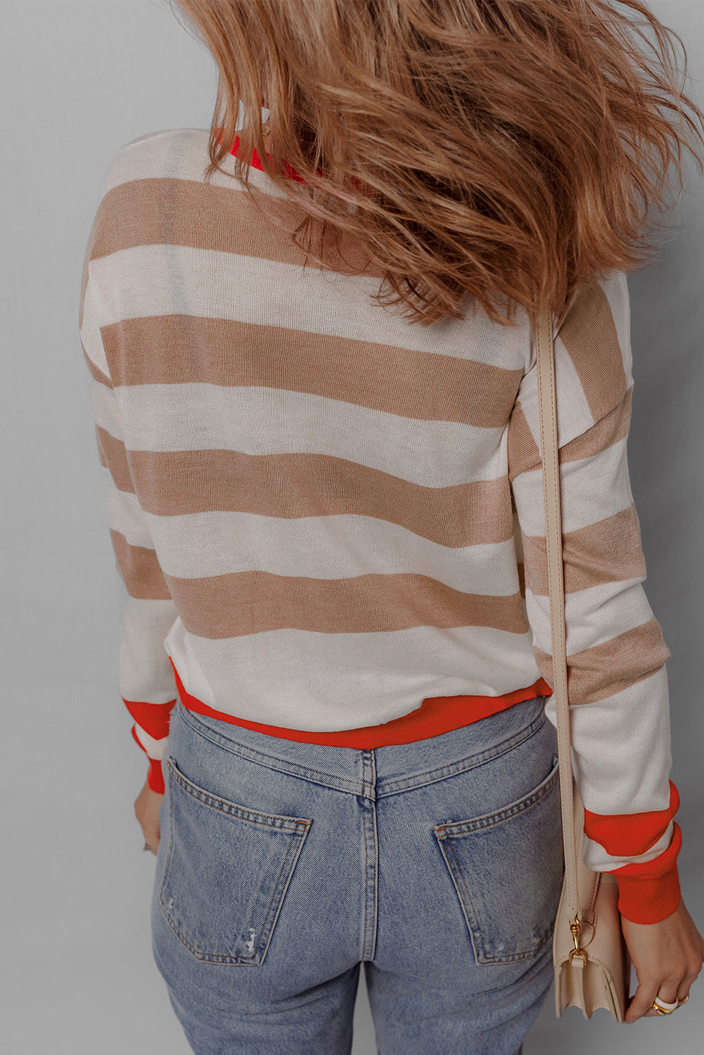 Apricot Colorblock Striped Round Neck Drop Shoulder Sweater-Chaelisa's New Jammies