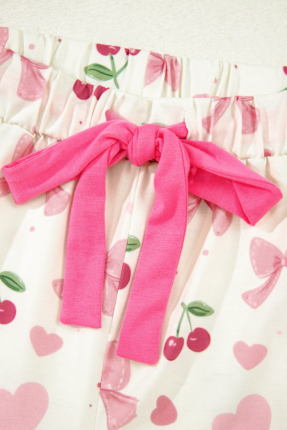 Beige Bow Fruit Print Contrast Pipping Short Pajamas Set-Chaelisa's New Jammies