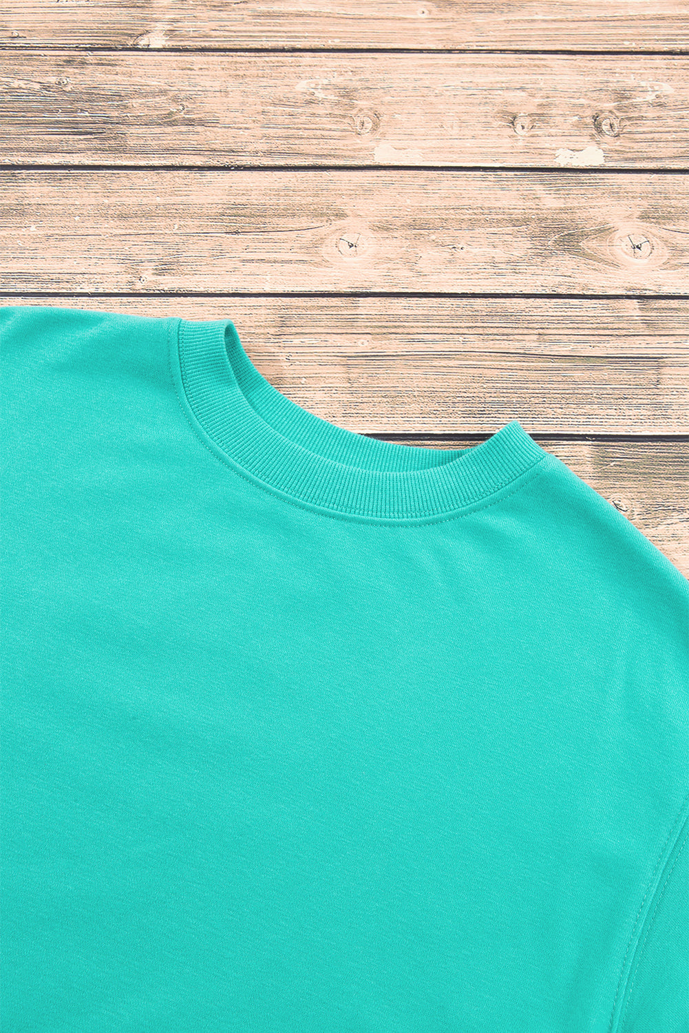 Aruba Blue Plain Drop Shoulder Crewneck Pullover Sweatshirt-Chaelisa's New Jammies