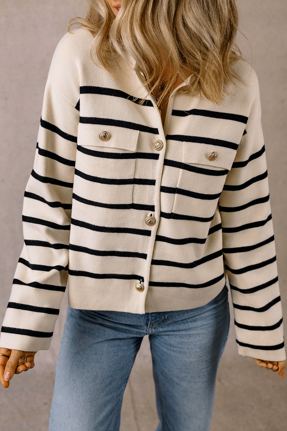 Black Stripe Flap Pocket Buttoned Cardigan Sweater-Chaelisa's New Jammies