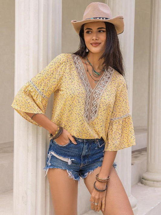 Ditsy Floral V-Neck Blouse-Chaelisa's New Jammies