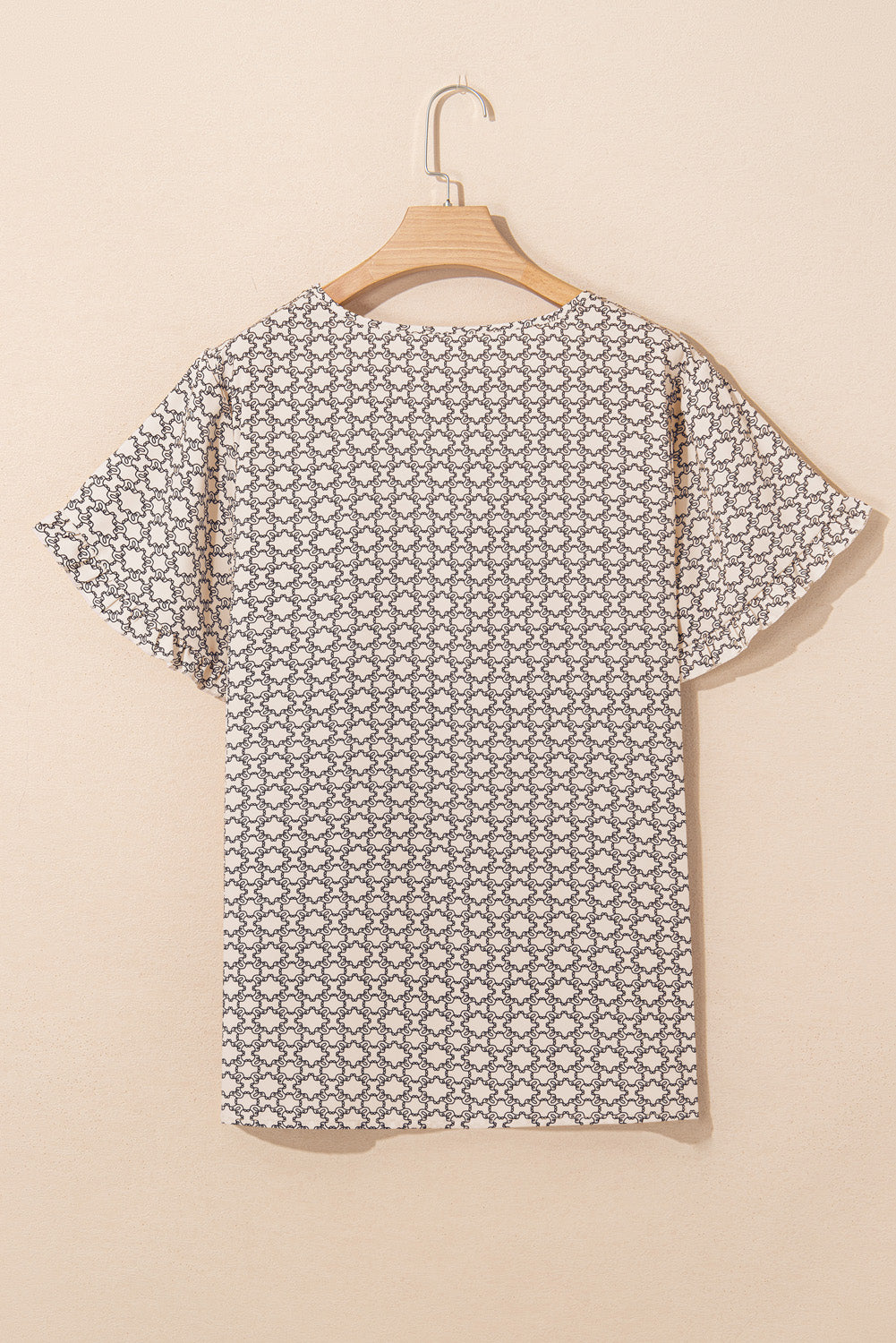 Khaki Plus Size Geometric Print Ruffled Sleeve Blouse-Chaelisa's New Jammies