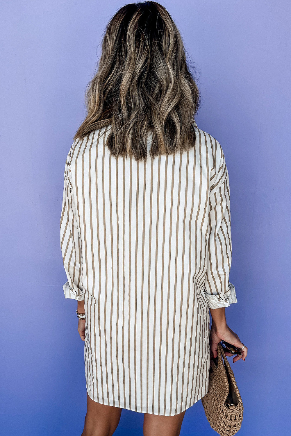 Khaki Stripe Long Sleeve Button Up Mini Shirt Dress-Chaelisa's New Jammies